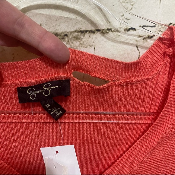 NWT Jessica Simpson Coral V Neck Ribbed Chiffon Trim Soft Stretch Sweater - Picture 4 of 7